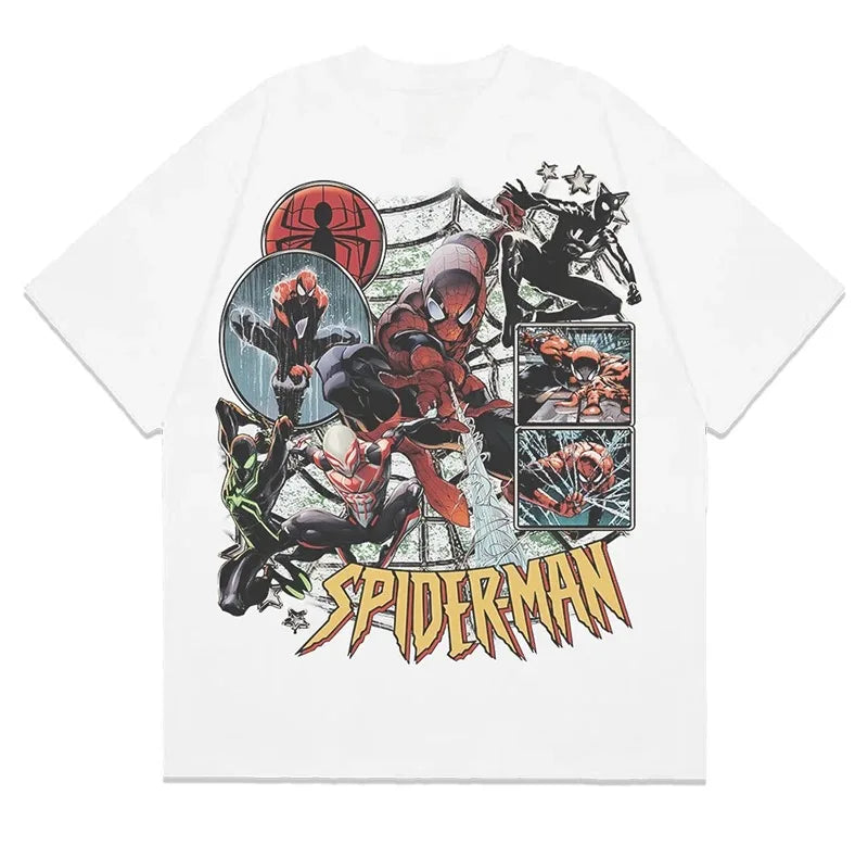 Marvel Spider-Man Graphic Printing Summer Autumn Winter Cotton Men's and Women's Oversized T-shirts Short Sleeves Outdoor Sports