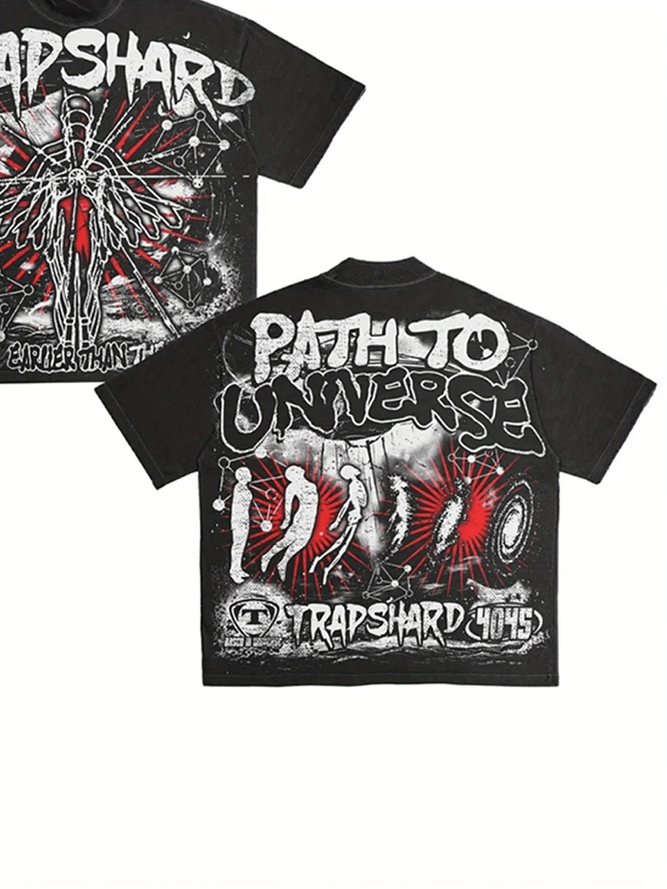 Men's Y2K style pattern T-shirt  100% cotton soft and breathable retro summer streetwear "TRAPSHARD" design casual short sleeves