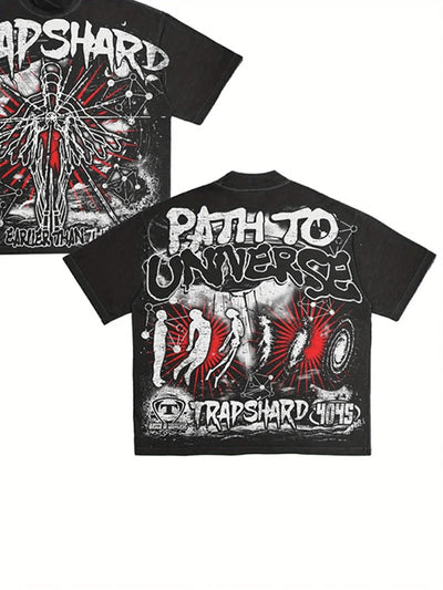 Men's Y2K style pattern T-shirt  100% cotton soft and breathable retro summer streetwear "TRAPSHARD" design casual short sleeves