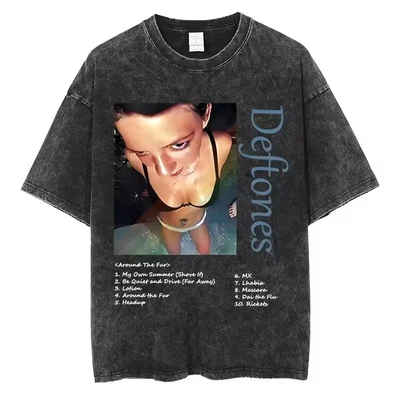 New Hip Hop Deftones Washed Short sleeved round neck Y2k Tshirt Men Clothing New in Top & Tees Mens T-Shirt  Camisetas 61356