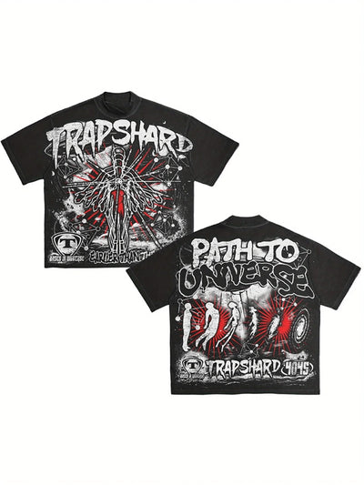 Men's Y2K style pattern T-shirt  100% cotton soft and breathable retro summer streetwear "TRAPSHARD" design casual short sleeves