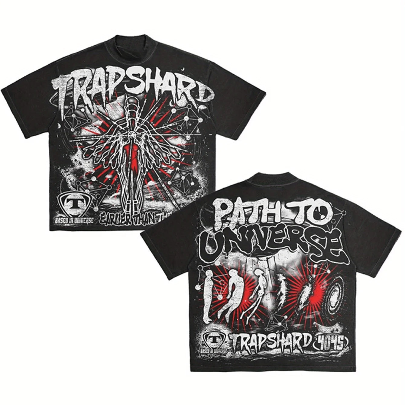 Men's Y2K style pattern T-shirt  100% cotton soft and breathable retro summer streetwear "TRAPSHARD" design casual short sleeves