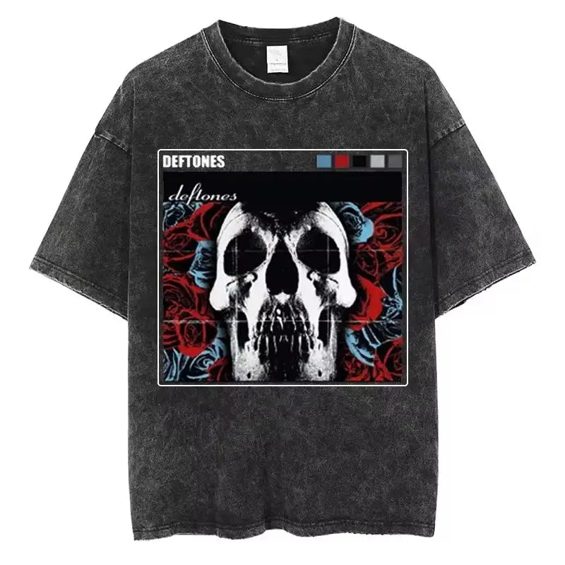 New Hip Hop Deftones Washed Short sleeved round neck Y2k Tshirt Men Clothing New in Top & Tees Mens T-Shirt  Camisetas 61356