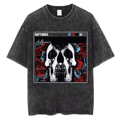 New Hip Hop Deftones Washed Short sleeved round neck Y2k Tshirt Men Clothing New in Top & Tees Mens T-Shirt  Camisetas 61356