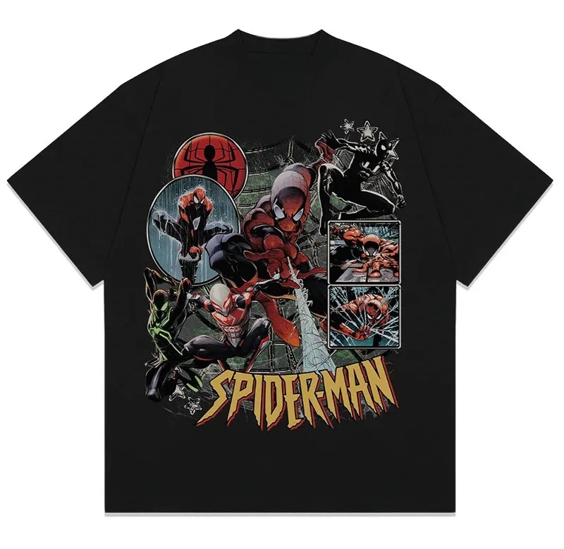 Marvel Spider-Man Graphic Printing Summer Autumn Winter Cotton Men's and Women's Oversized T-shirts Short Sleeves Outdoor Sports