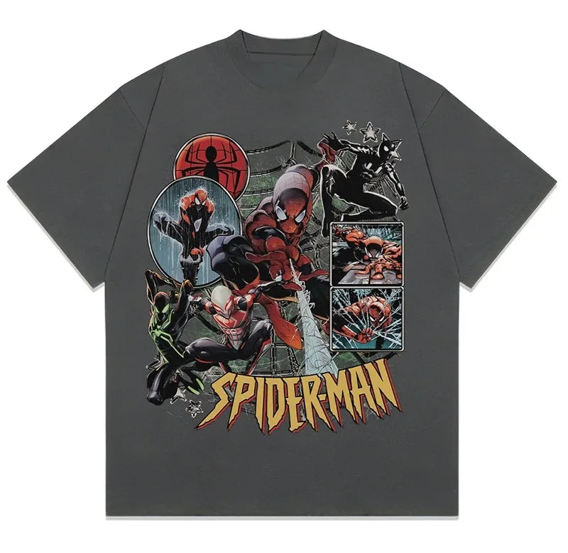 Marvel Spider-Man Graphic Printing Summer Autumn Winter Cotton Men's and Women's Oversized T-shirts Short Sleeves Outdoor Sports