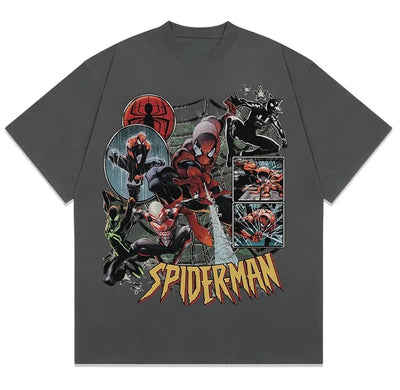 Marvel Spider-Man Graphic Printing Summer Autumn Winter Cotton Men's and Women's Oversized T-shirts Short Sleeves Outdoor Sports