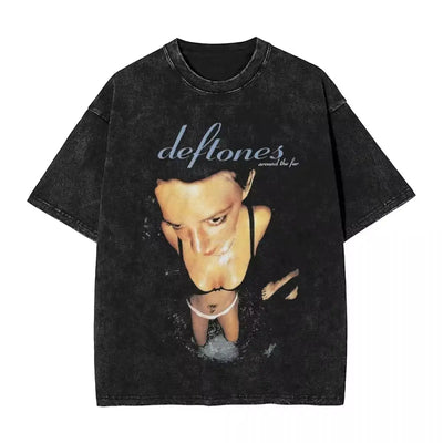 New Hip Hop Deftones Washed Short sleeved round neck Y2k Tshirt Men Clothing New in Top & Tees Mens T-Shirt  Camisetas 61356
