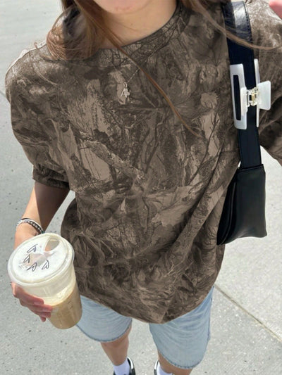 Y2K Women'S T-Shirt Round Neck Full Body Printed Loose Short Sleeved Fashionable Casual Retro Clothing Trend Women Top Tee
