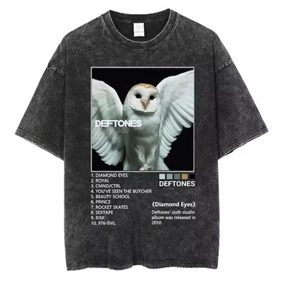 New Hip Hop Deftones Washed Short sleeved round neck Y2k Tshirt Men Clothing New in Top & Tees Mens T-Shirt  Camisetas 61356